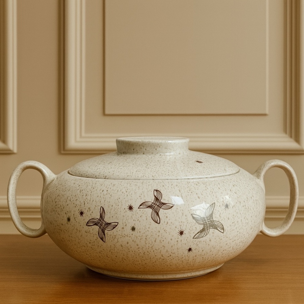 WS George Celeste Atomic Starburst Speckled Mid Century Tureen Bowl Vintage RARE
